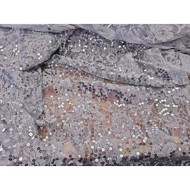 Unbranded Light Gray Netting Lace Fabric  Special Occasion Sequin Fancy Floral By the Yard