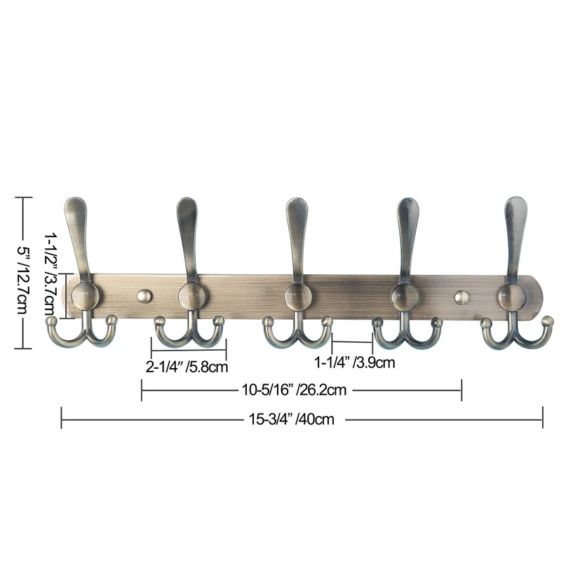 Dseap Wall Mounted Coat Rack - 5 Tri Hooks, Heavy