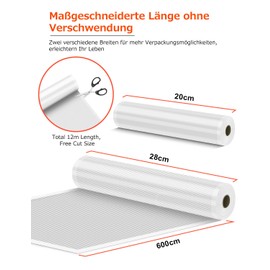 Vacuum Sealer Bags Rolls Vacuum Film 20/28 x 600 cm (12 m), Professional Foil Rolls Vacuum Sealer Food 150 µm BPA-Free, Strong & Tear-Resistant, for All Vacuum Sealers & Sous Vide, Reusable
