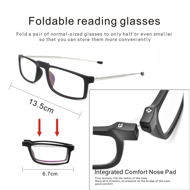 DBEFTLI Folding Reading Glasses - Foldable Portable Readers For Men