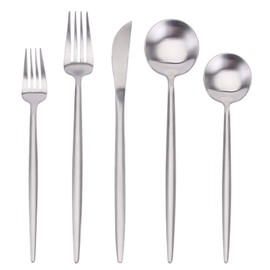 Matte Silverware Set, SHARECOOK 20-Piece Stainless Steel Satin Finish Flatware Set Service for 4, Kitchen Utensil Set, Tableware Cutlery Set for Home and Restaurant (Matte Silver 20P, 20-Piece)