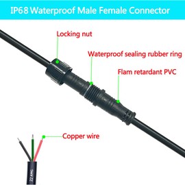 dstfuy Waterproof Connector 3 Wire,22AWG 3Pin Male Female Plug LED Connector with IP68,30CM Extension Cable for Car,LED Strip Lights(3Pack)