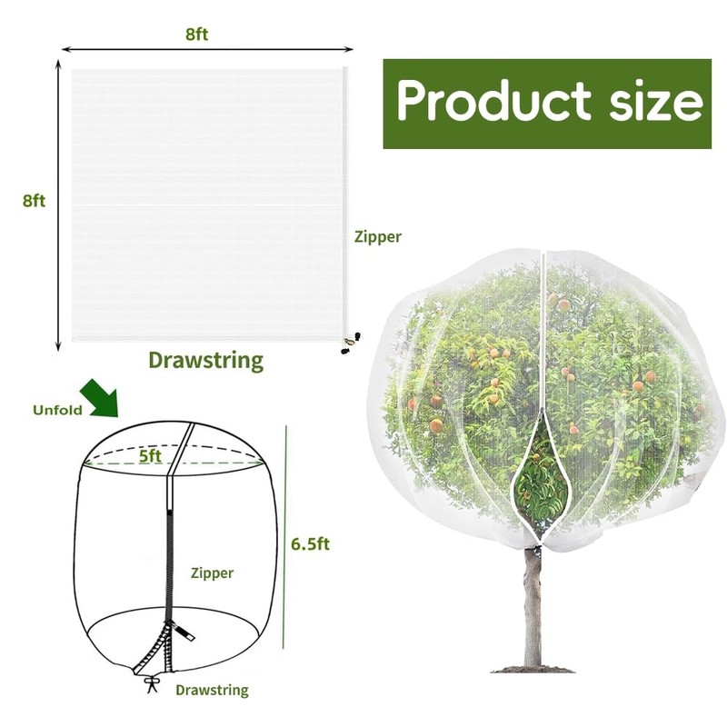 KYRGEU 2Pcs 8x8ft Fruit Tree Covers with Zipper and Drawstring,