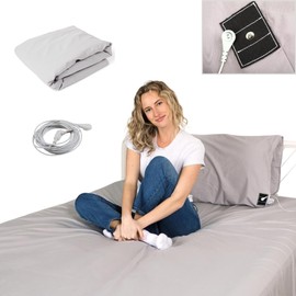 Sleep Grounded Grounding Sheet Queen,10% Sterling Silver Fibers, 90% Cotton, Earthing Sheet, 400 Thread-Count Luxurious Feel, 15" Deep, Fitted Sheet (Light Grey, Queen)