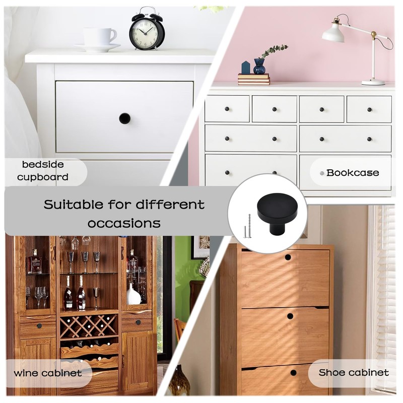 4PCS Black Drawer Knobs Matte Round Flat Black Cupboard Knobs