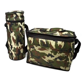 Camouflage Bag 8 Litre Insulated Lunch Cooler Military and 1.5 Litre Bottles Cooler Picnic Bags Cool Bag Fishing Camping Hunting Freezer Food Water Container Cold Strap 8 + 1.5