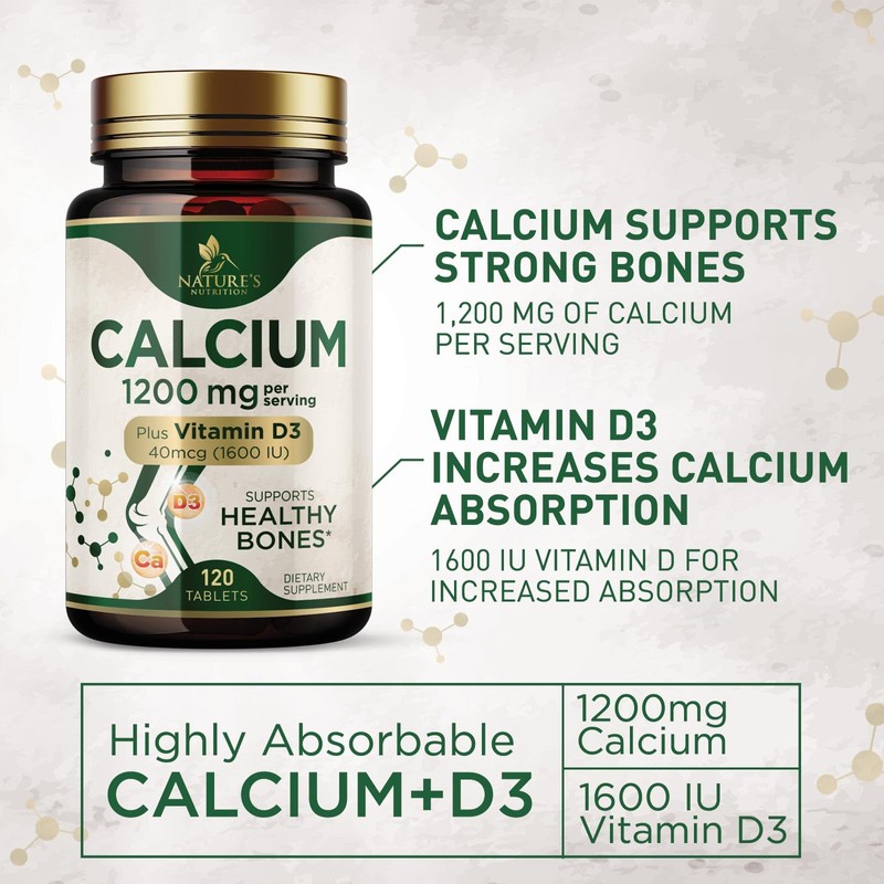 Calcium 1200 mg with Vitamin D3 - Bone Health Supplement,