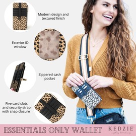 KEDZIE Essentials Only Women's Zippered Wallet in Vegan Leather Small Card Holder Wallet Exterior ID Window - Black V2