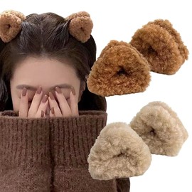 4Pcs Cute Plush Cat Ears Shape Hair Claw Clips Winter Plush Hair Clips Soft Non Slip Claw Clips Small Bangs Barrettes Beige Brown Hair Clip Fashion Fuzzy Claw Clip Hair Accessories for Women and Girls