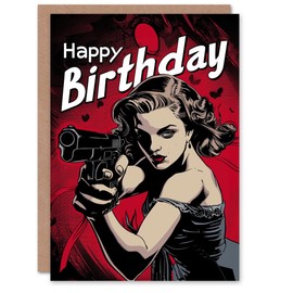 Artery8 Birthday Card Comic Book Woman Spy Sultry Sexy for Him Her Man Woman Greeting Card