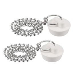 sourcing map 2Pcs Rubber Drain Stopper with Chain and Hanging Ring, Bathtub Drain Plug Fits 1 Inch, Rubber Sink Stopper Drain Plug for Bathtub, Kitchen and Bathroom, White
