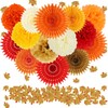 BestoFun Pack of 15 Autumn Orange Red Pompoms Paper Fan