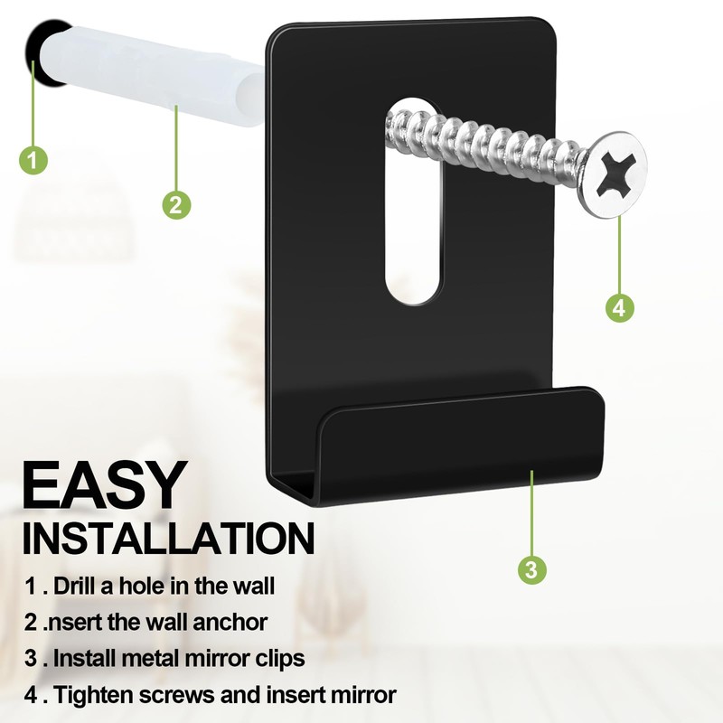SiliFine 12 Pcs Metal Mirror Clips Holder Wide Channel Mirror
