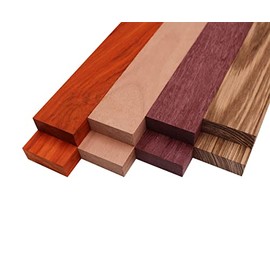 Barrington Hardwoods Imported Exotic Hardwood Variety Pack - Zebrawood, Purpleheart, Padauk, Okoume - 3/4 in x 2 in (8 Pcs) (3/4" x 2" x 18")