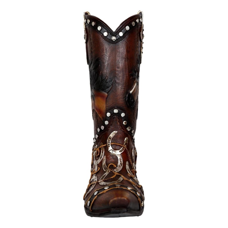 Rustic Western Running Horses Horseshoes And Cross Cowboy Boot Vase
