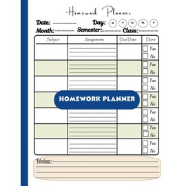 HOMEWORK PLANNER: Assignment Tracker For Elementary, Middle and High School Students - Large 8,5" X 11"
