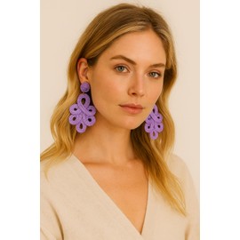 MAJALE Long Women's Flamenca Earrings - Lightweight Earrings for Christmas, Party, Sevillanos for Special Occasions - Earrings with Silk Cord, Unit size, Fabric, Silk cord