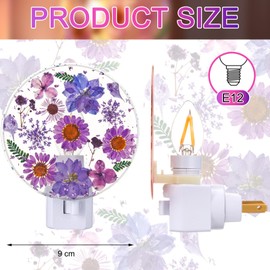 Glooglitter Pressed Floral Night Light Plug into Wall Decorative Flower Night Light Vintage Flower Lamp for Hallway Nursery Living Room Bedroom Bathroom Wall Decoration(Purple)