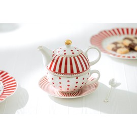 Grace Teaware Red Josephine Stripes and Dots Fine Porcelain Tea For One Set