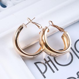 Cimenexe Punk Hollow Circle Stud Earrings Gold Wide Hoop Earrings Chunky C Shape Hoop Earrings Thick Open Circle Jewelry for Women and Girls Gifts