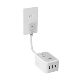 Extension Cord, Short 7.9 inches (20 cm), 0.2 m USB Outlet, Power Strip with USB Type, 0.2 m, TESSAN 3 AC Outlets, 1 USB-C Port, 2 USB-A Ports, Octopus Wiring, Octopus Outlet, Branching, Table Tap,