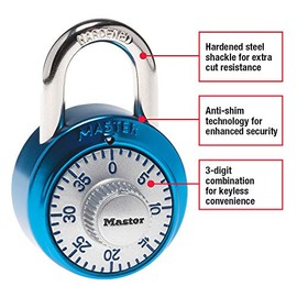 Master Lock 1561DAST - Candado de combinación con cerradura, 1 paquete, resistente a los cortes, los colores pueden variar