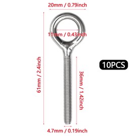 YDHfdc Pack of 10 Eye Bolts M5 Long Shaft Eyelet Screw Stainless Steel Eye Bolts Used for Attaching and Hanging, 61 mm