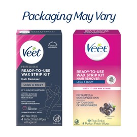 VEET Sugar Wax Strips For Women's Body Hair Removal, Bikini Hair Removal Kit, Pubic, Dermatologically Tested For Body & Intimate Areas, 40ct Wax Strips with Shea Butter & 4ct Wipes