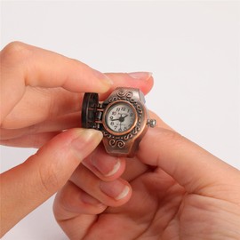 JewelryWe Men Women Finger Watch Punk Helm Cover Analog Quartz Ring Watches, Adjustable Size