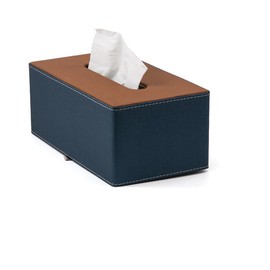 Cosmetic Tissue Box, 25.5 x 14.2 x 10.5 cm, PU Leather Tissue Box Holder, Rectangular Tissue Box Covers for Kleenex Napkin, Rectangular Tissue Holder for Bathroom, Home, Office (Blue)
