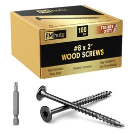 #8 x2 Deck Screws, 100Pcs Star Drive Wood Screws, Rust Resistant Timber Screws for Timber/Log/Landscaping Wood, T20 Star Bit Included, Black