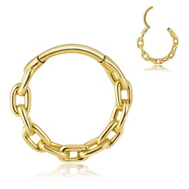 MOQIKAKA 16G 8mm Septum Rings Gold: Chain Link Nose Ring Hoops, Stainless Steel Nose Lips Helix Cartilage Clicker Hoop Earrings, Rook Daith Tragus Piercing Rings for Women Men