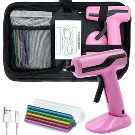 Liumai Cordless Hot Glue Gun Kit with 30pcs Mini Glue Sticks, USB Rechargeable Mini Glue Gun with Carrying Case, Stand-Up Base, Smart Power-Off Hot Melt Glue Gun for Crafting, Pink