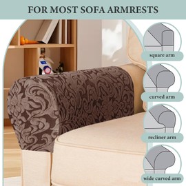 Armrest Chair Covers, Set of 4 Stretch Armchair Couch Armchair Covers for Arms Sofa, Anti-Slip Spandex Polyester Sofa Chair Arm Caps for Furniture Protector, Chairs, Sofas, Recliner(Dark Brown)