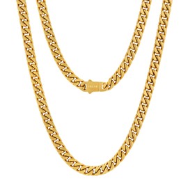 VEXXS Gold Chain Men's 5/7 mm, Cuban Link Chain Made of 18 K Gold/White Gold Plated Stainless Steel Curb Chain for Men Men Jewellery Gift 46-66 cm, Gold