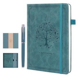 OnMove Lined Notebook with Gift Box for Women Men 320 Pages A5 Hardcover Leather with Pen Holder College Ruled Journals for Work Note Taking Travel School Sky Blue