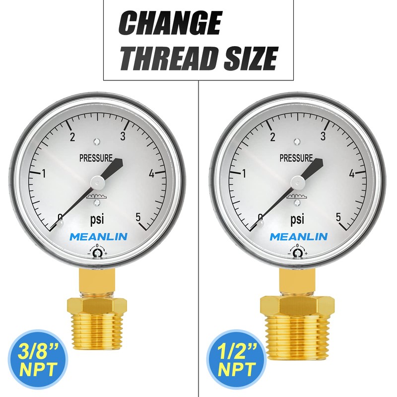 MEANLIN MEASURE 0-5psi Diaphragm Type Capsule Low Pressure Gauge 1/4"