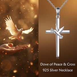 TIGER RIDER 925 Sterling Silver Cross Necklace for Women Dove Animal Pendant Christian Jewelry Gifts for Mom Wife (10-Holy Spirit Dove Cross Necklace)