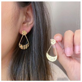 Cimenexe Bohemian Fan Shaped Earrings Gold Hollow Teardrop Earrings Hammered Coin Moon Dangle Earrings Textured Raised Fan Stud Shape Earrings Jewelry for Women and Girls Gifts