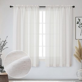 OWENIE Bob Natural Curtains 63 Inch Length 2 Panels Set for Living Room Bedroom, Light Filtering Faux Linen Textured Soft Window Curtain, Airy Rod Pocket cortinas para cuarto, 40Wx63L Inches, 2 Pcs