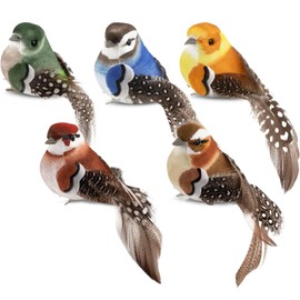 GIUSOBG Pack of 5 Bird Decorative Figures, Artificial Decoration Birds with Clip, Mini Bird Decorative Figure, Artificial Feather Birds for Garden, Spring, Decoration, Party Decoration