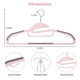 BAGAIL Plastic Hangers 50 Pack with Non-Slip Design,0.2 Inches Thick, 360°Swivel Hook Space Saving Organizer for Bedroom Closet,Shirts,Pants(Pink- S Shaped)