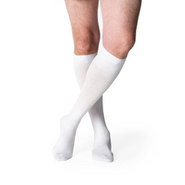 SIGVARIS Men’s Essential Cotton 230 Closed Toe Calf-High Socks 20-30mmHg - White - Large Long