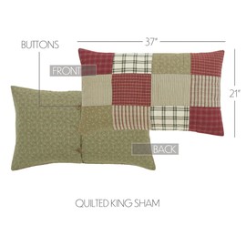 VHC Brands Farmhouse Brick Red Patchwork Cotton Prairie Winds Bedding Hand Quilted Patchwork King Sham