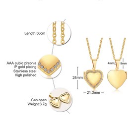 KunBead Jewelry Love 20 inch Gold Heart Photo Picture Locket Necklace with Picture inside-Stainless Steel for Women