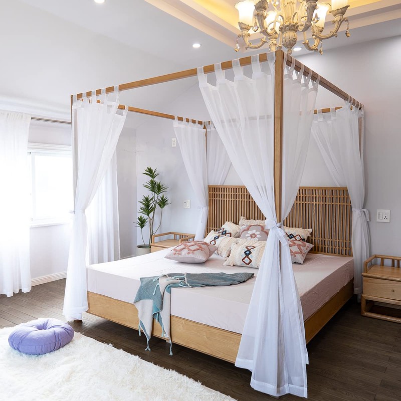 Linentalks Sheer Canopy Bed Curtains for King, Queen, Full and