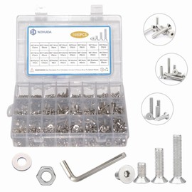 WZHUIDA 1080 Pieces M2 M3 M4 M5 Screws Nuts and Washers Assortment Set, Stainless Steel Countersunk Screws with Hex Socket Screws Nuts Set with 4 Wrenches