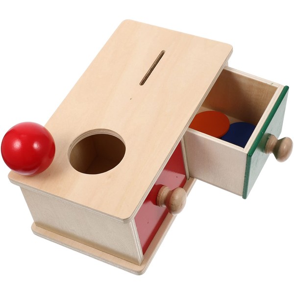 Toyvian Montessori Wooden Toy 2 in 1 Object Montessori Box Permanence Ball Drop Toy Box Montessori with Drawer for Babies and Toddlers