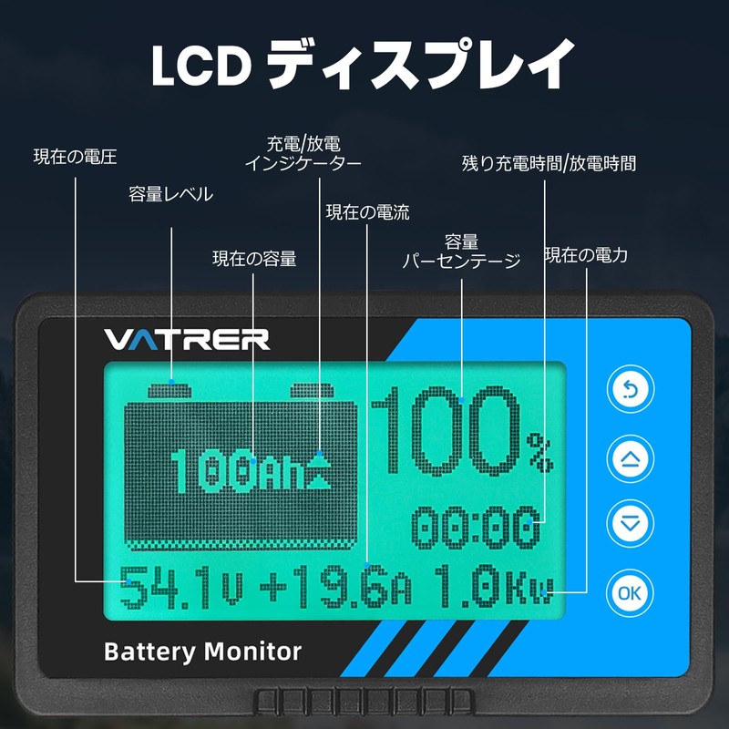 VATRER POWER Battery Monitor Voltage & Current Meter with 500A