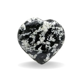 Black & White Tourmaline Crystal Heart Palm Stone - Pocket Massage Worry Stone for Natural Body Chakra Balancing, Reiki Healing and Crystal Grid